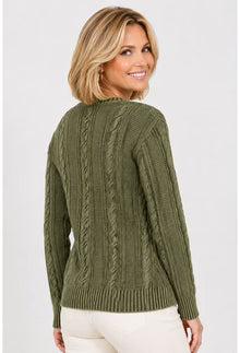 ETHYL COTTON CABLE PULLOVER SWEATER IN OLIVE