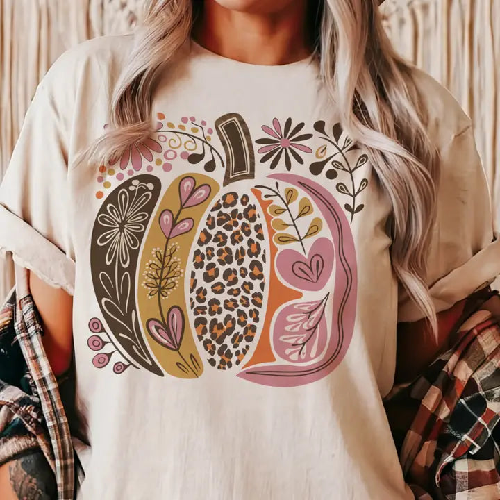 FALL VINTAGE FLORAL PUMPKIN T SHIRT