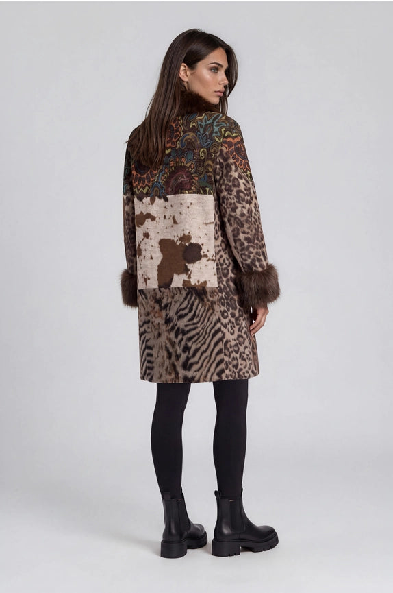 ADORE MIXED MEDIA FAUX FUR STATEMENT COAT