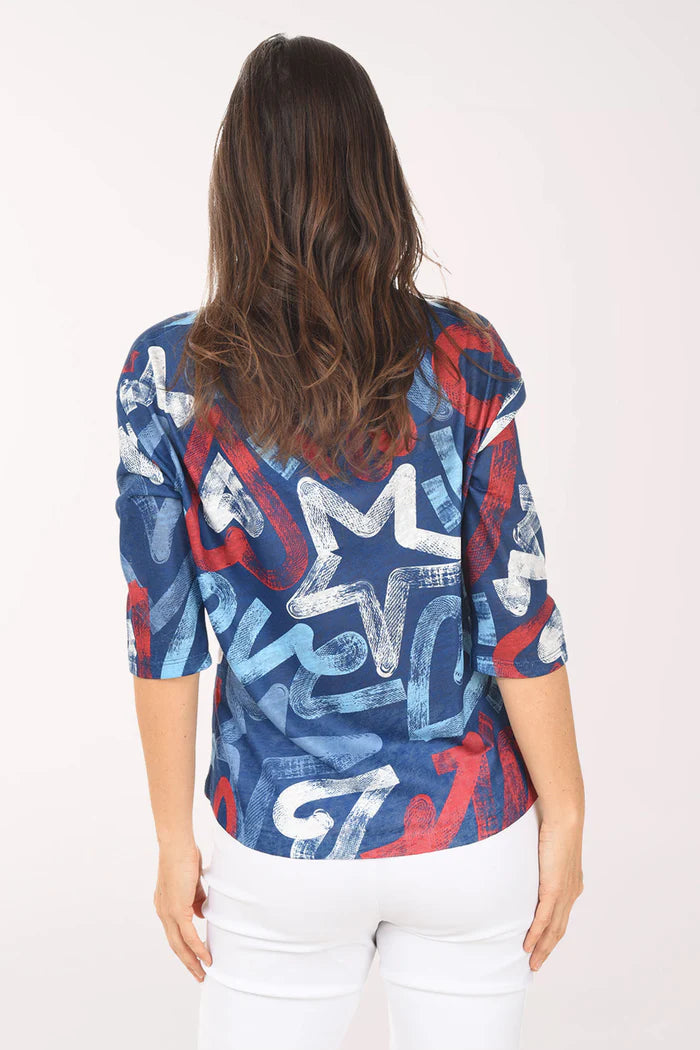 FDJ RED/WHITE/BLUE STAR PRINT TOP
