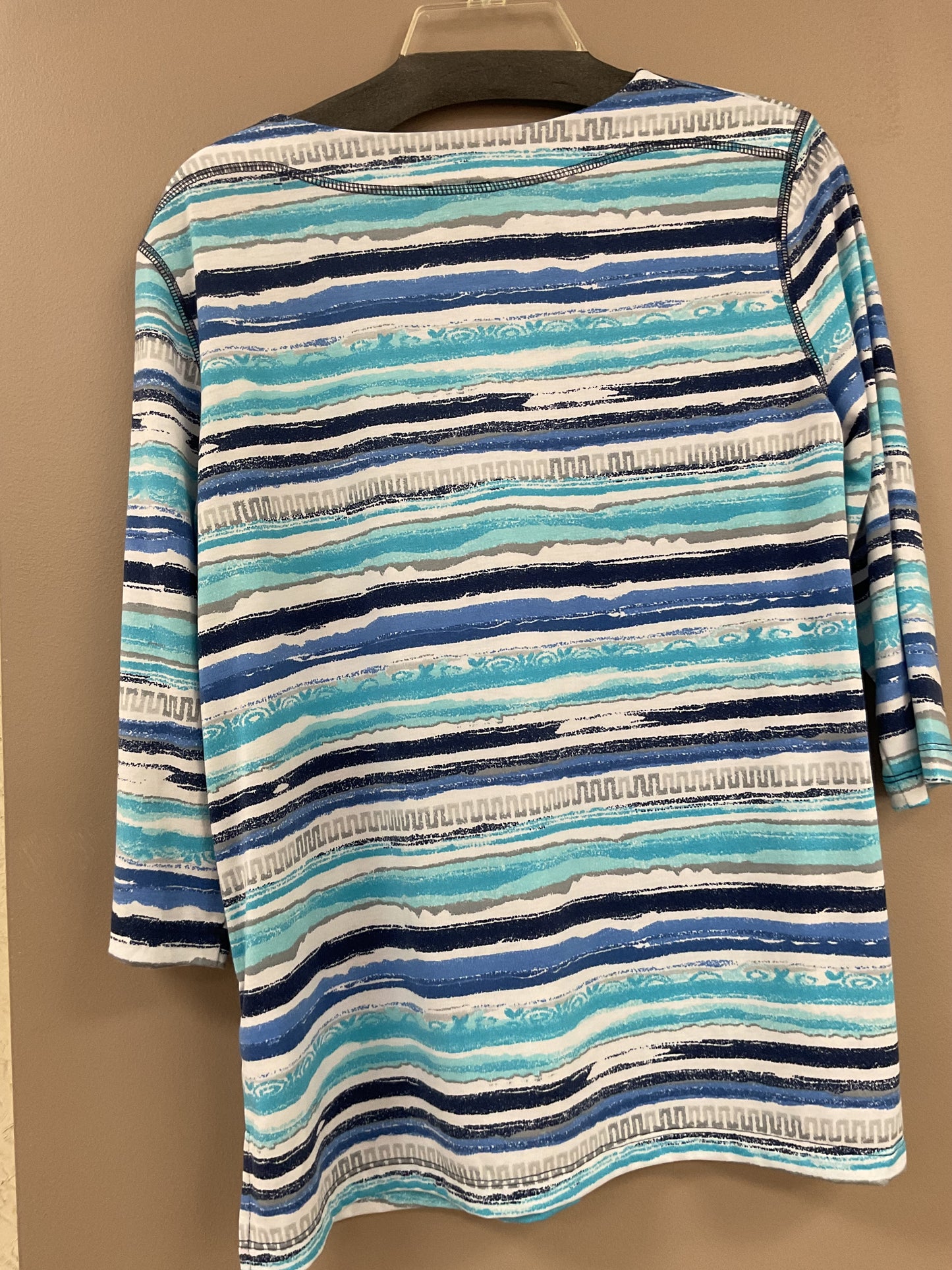 LINKS AQUABLUE/GRAY/WHITE THREE QUARTER SLEEVE TOP