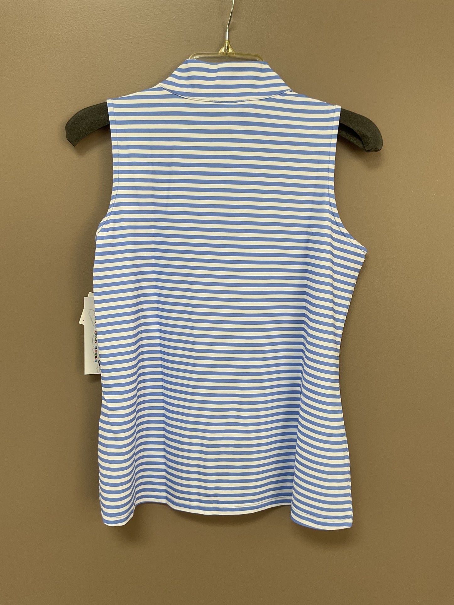 LU LU B SLEEVELESS PERIWINKLE/WHITE STRIPE QUARTER ZIP