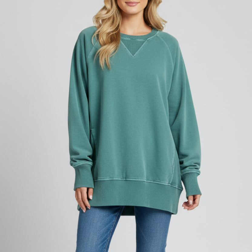 ZENANA MINERAL WASH OVERSIZE SWEATSHIRT