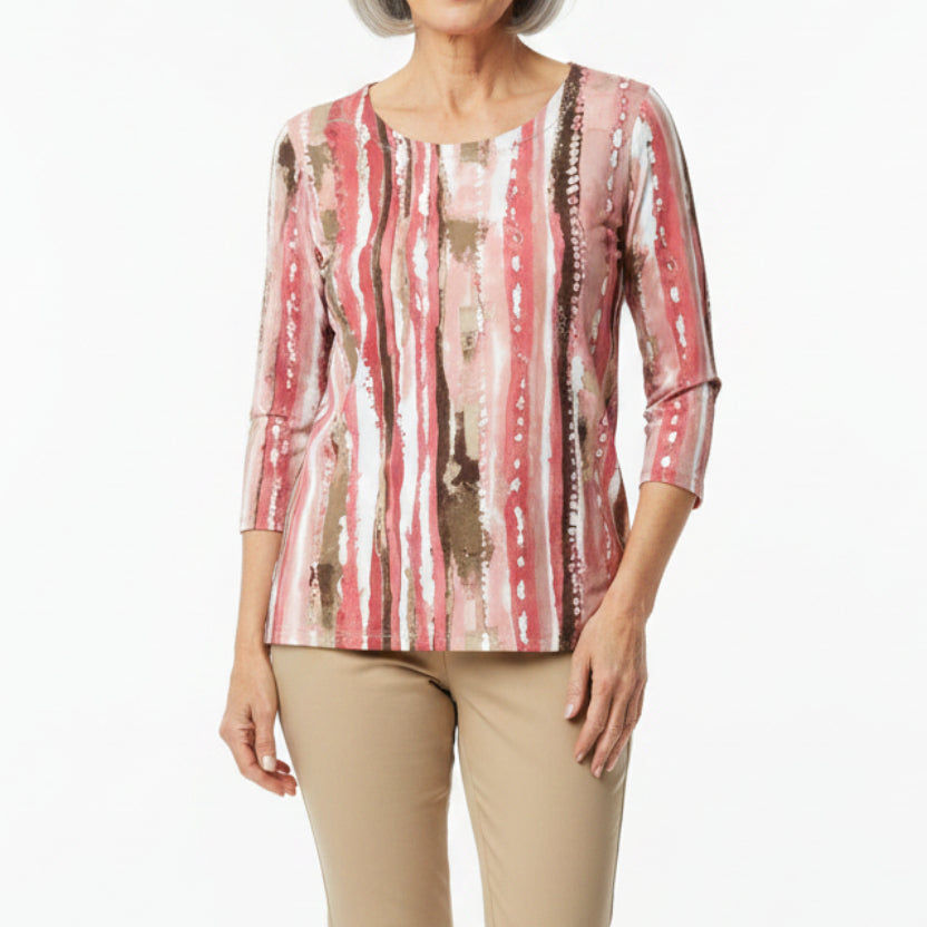 LINKS TAN/SALMON/WHITE PRINT TOP