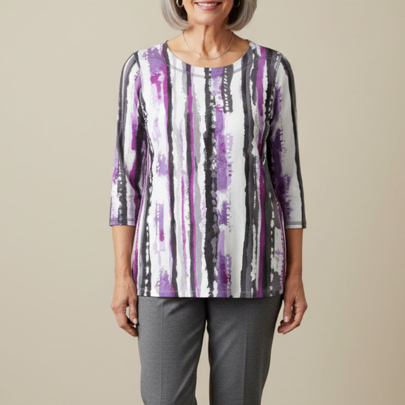 LINKS GRAY/VIOLET/WHITE PRINT TOP