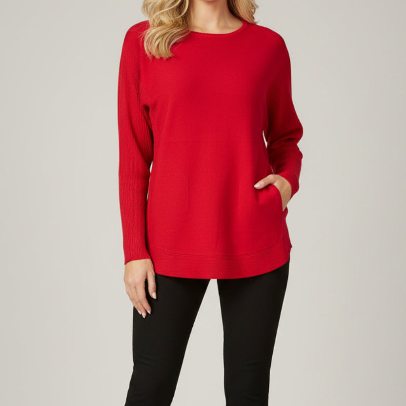 LU LU B RED SWEATER WITH POCKETS