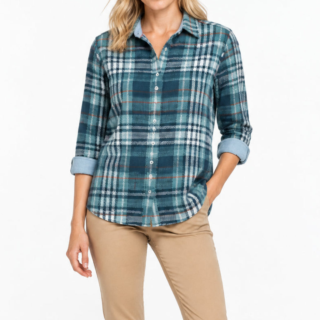 NORTH RIVER LONG SLEEVE WILLOW KNIT BUTTON FRONT SHIRT
