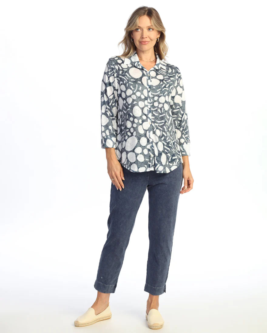 JESS & JANE PEBBLES THREE QUARTER SLEEVE BUTTON UP