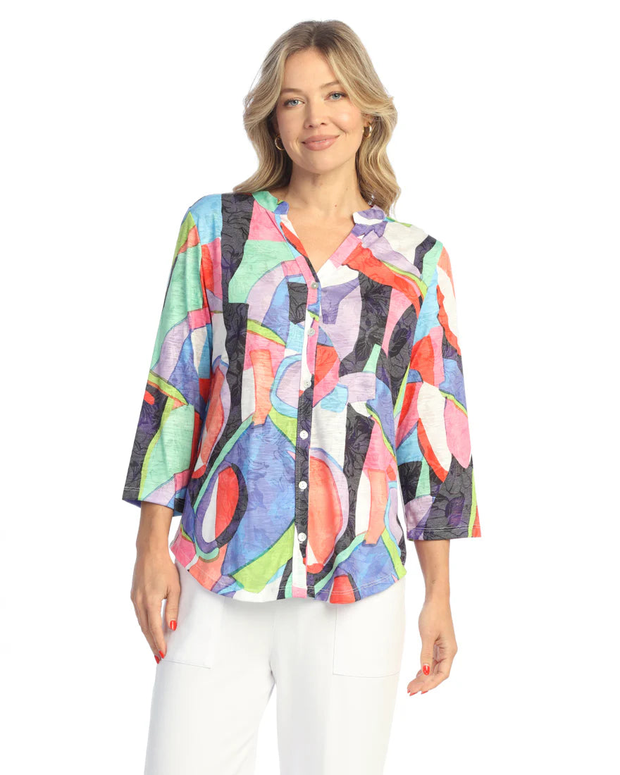 JESS & JANE MANDARIN COLLAR BUTTON DOWN