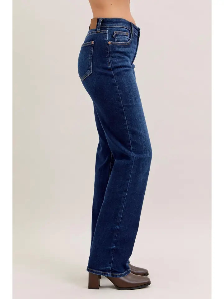 JUDY BLUE MR.STRAIGHT MID RISE DARK WASH 30" INSEAM