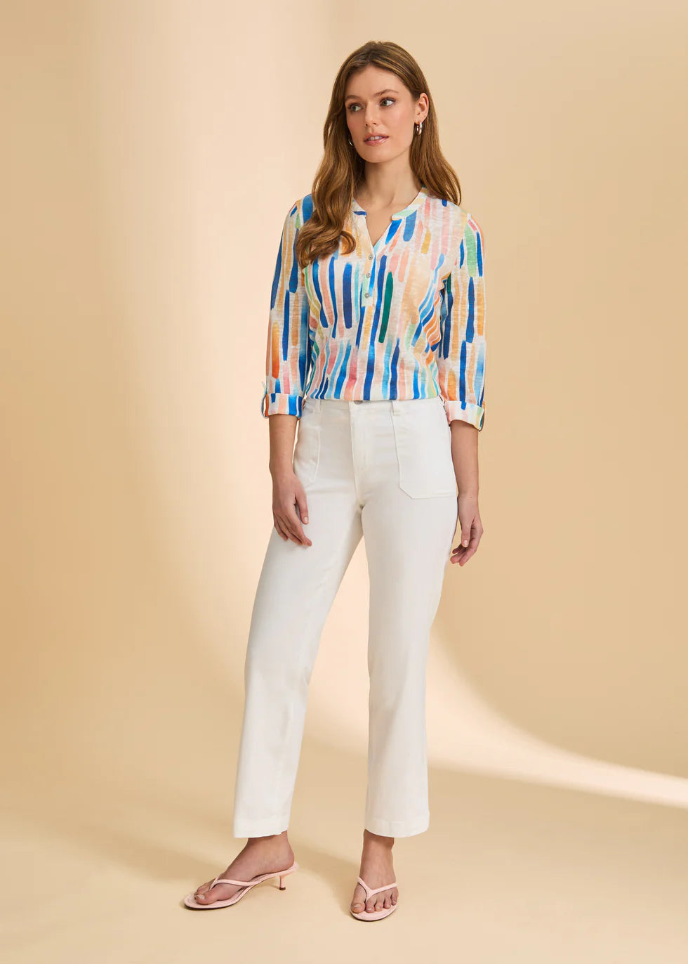 FDJ 3/4 SLEEVE HENLEY TOP IN BRIGHT COLORS
