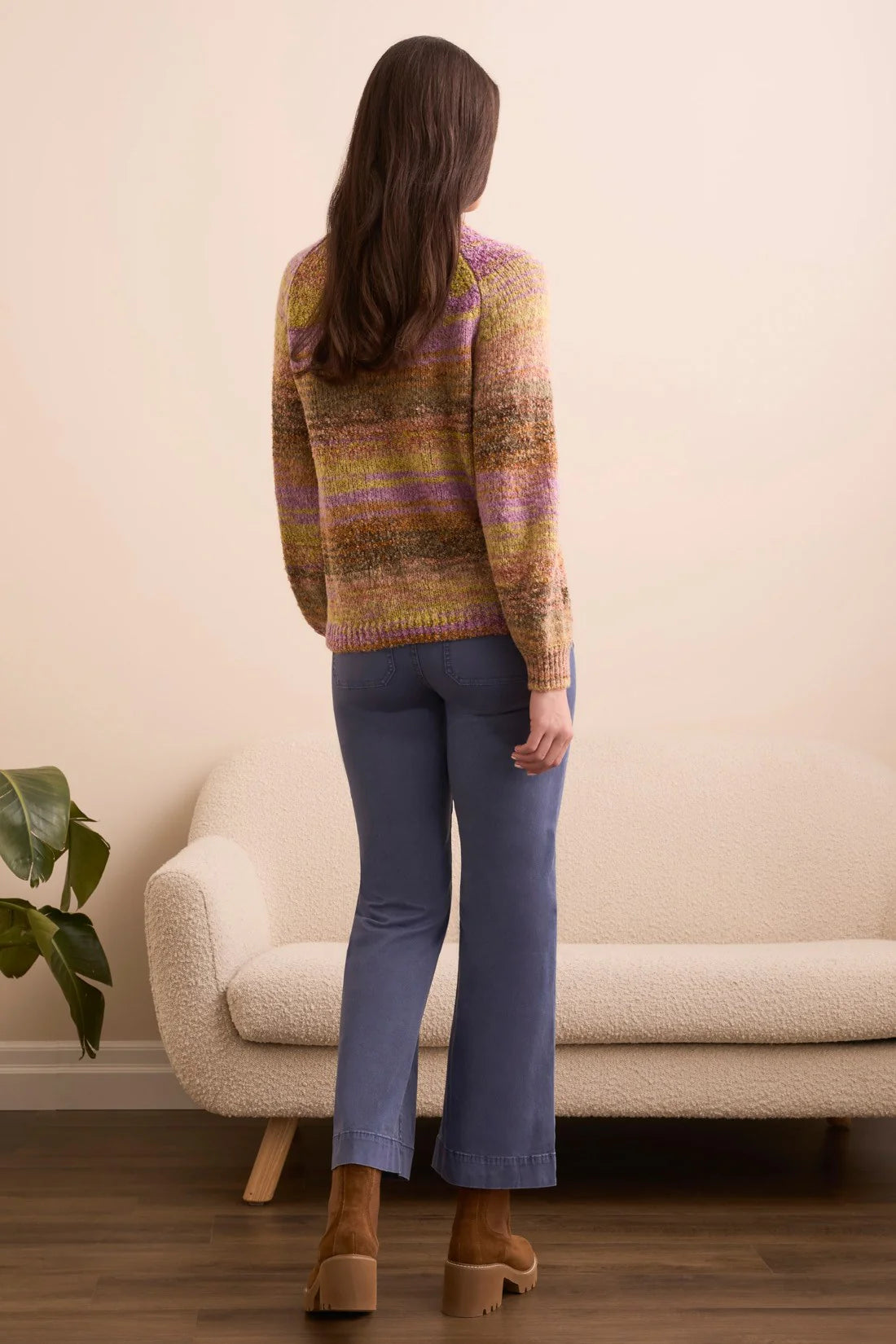 TRIBAL BOUCLE YARN MOCK NECK PUFF SLEEVE SWEATER