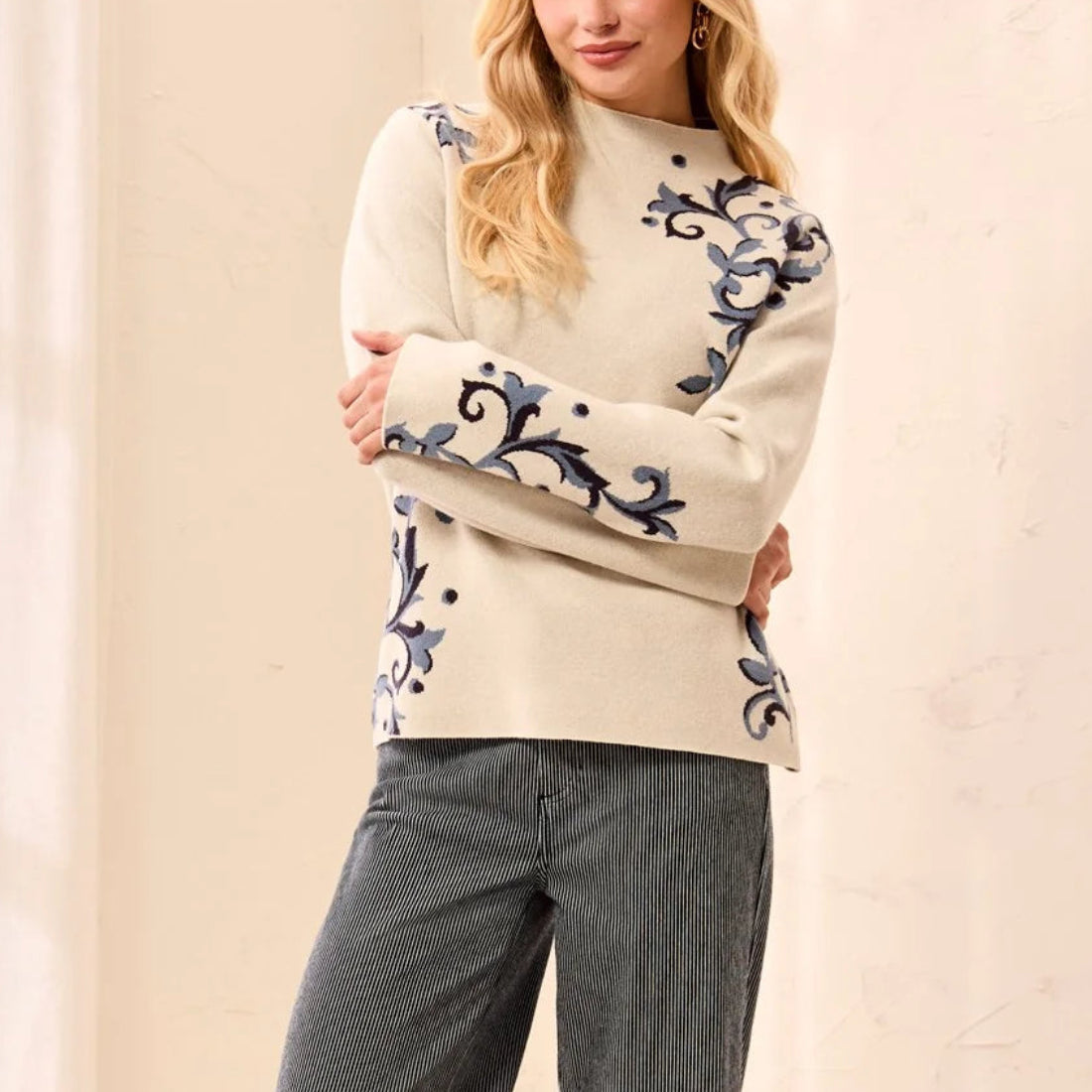 TRIBAL DOUBLE KNIT FUNNEL NECK