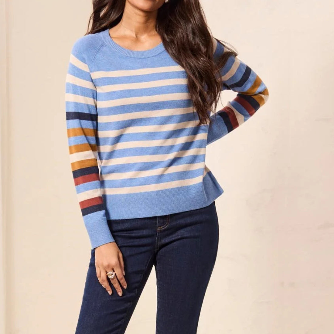 TRIBAL SOFT VISCOSE LONG SLEEVE CREW NECK SWEATER