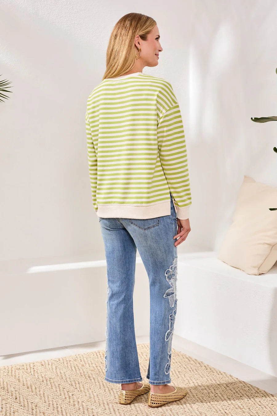 TRIBAL COTTON CREWNECK DROP SHOULDER TOP