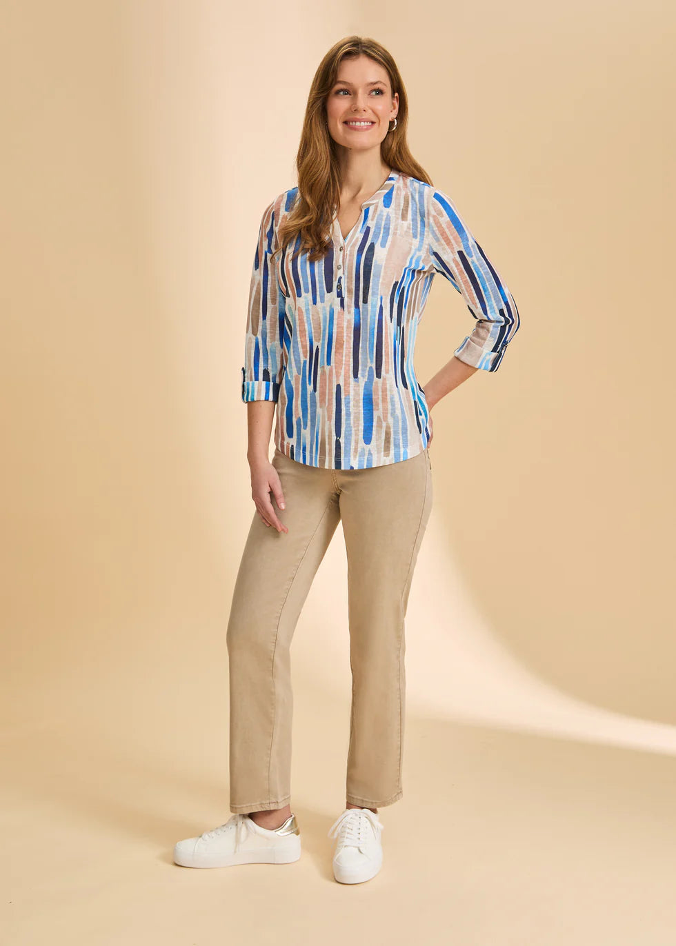FDJ 3/4 SLEEVE HENLEY TOP