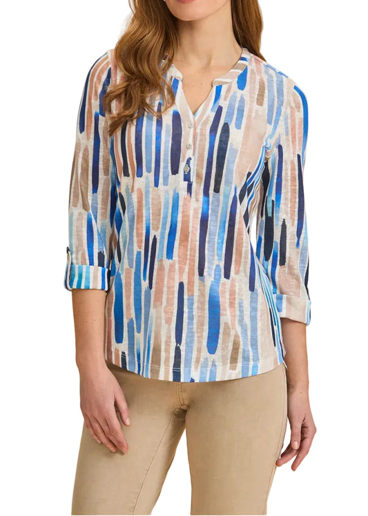 FDJ 3/4 SLEEVE HENLEY TOP