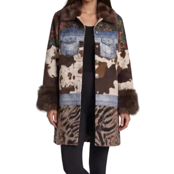ADORE MIXED MEDIA FAUX FUR STATEMENT COAT
