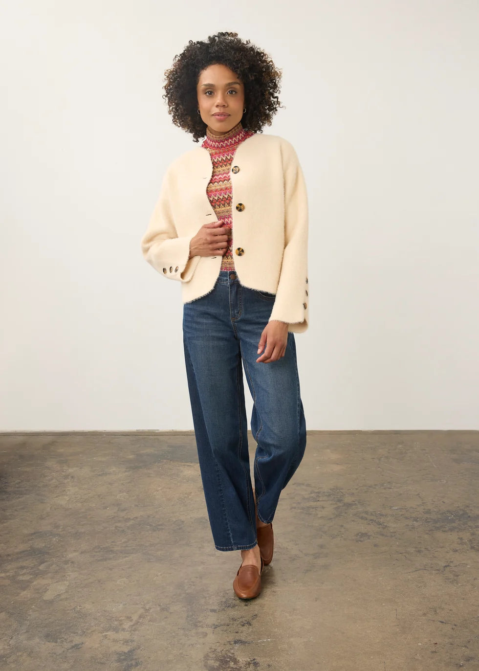 FDJ COLLARLESS KNIT CREAM JACKET