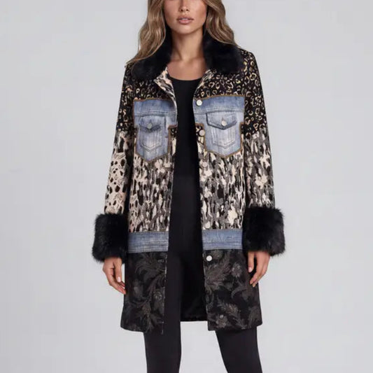 ADORE MIXED MEDIA FAUX FUR TRIM COAT