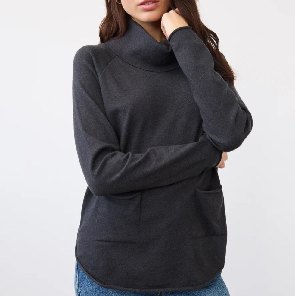 FDJ COWL NECK SWEATER IN BLACK HEATHER