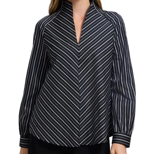 FOXCROFT DAPHNE WIDE STRIPE LONG SLEEVE TOP