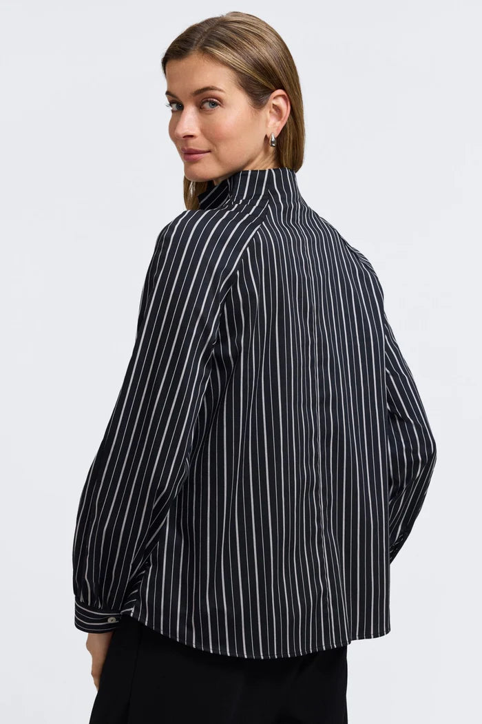 FOXCROFT DAPHNE WIDE STRIPE LONG SLEEVE TOP