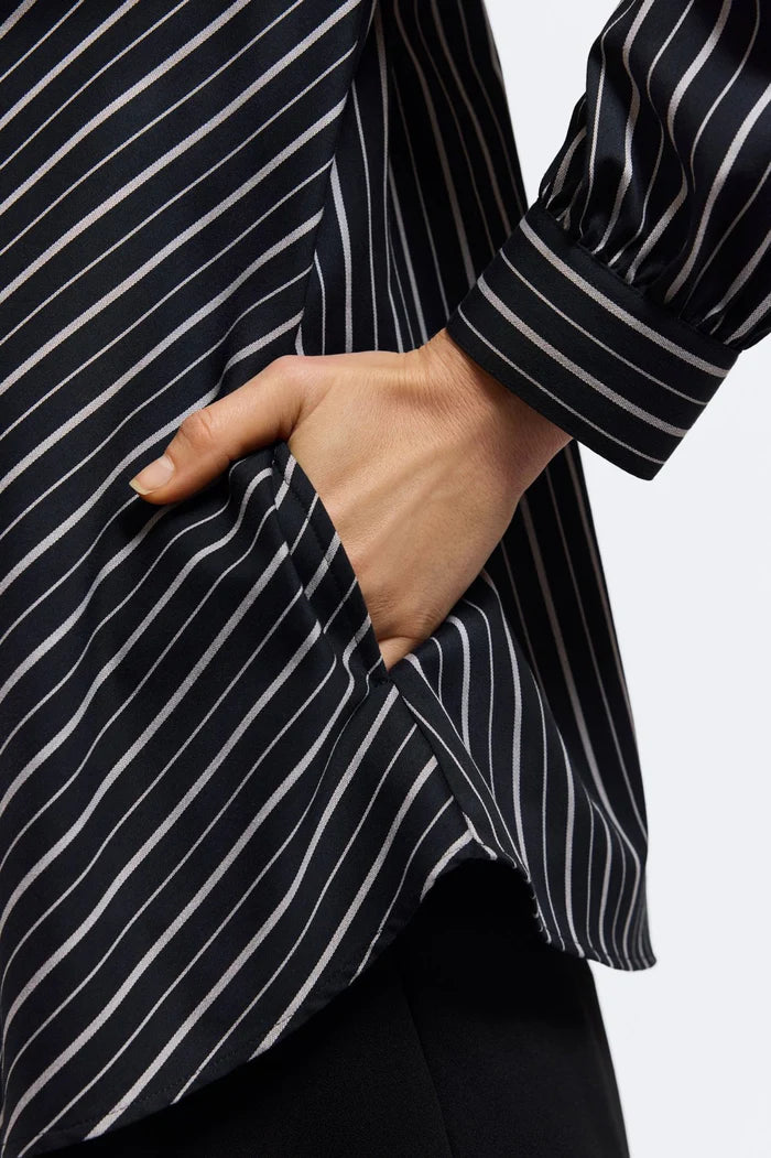 FOXCROFT DAPHNE WIDE STRIPE LONG SLEEVE TOP