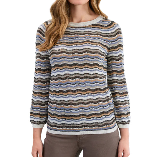 FDJ 3/4 SLEEVE WAVE STITCH SWEATER