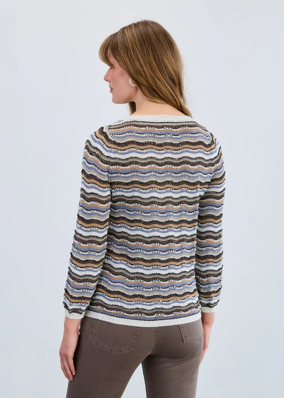 FDJ 3/4 SLEEVE WAVE STITCH SWEATER