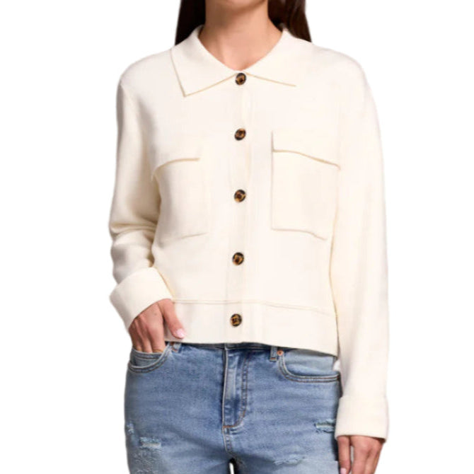 TRIBAL DOUBLE KNIT COLLARED SWEATER IN MOONSTONE