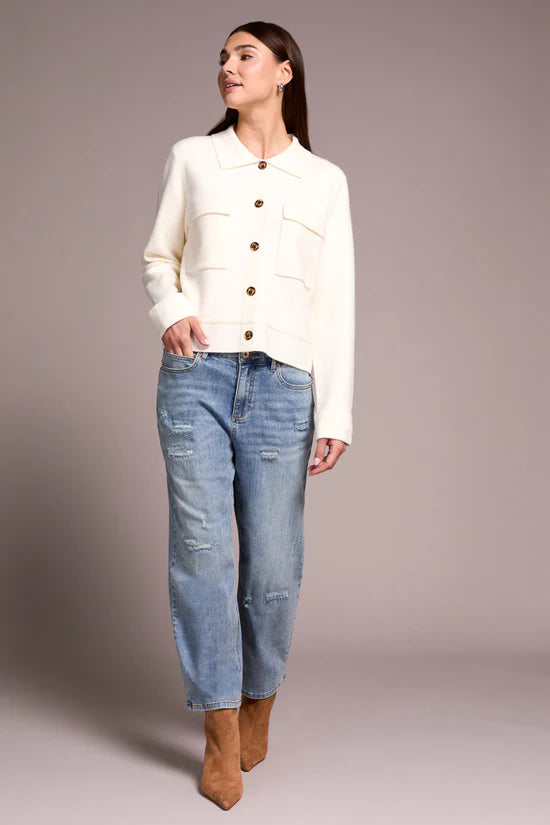 TRIBAL DOUBLE KNIT COLLARED SWEATER IN MOONSTONE