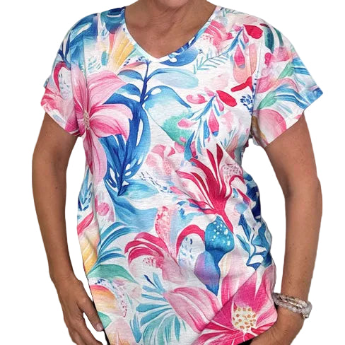 ETHYL V NECK FLORAL PATTERN TEE