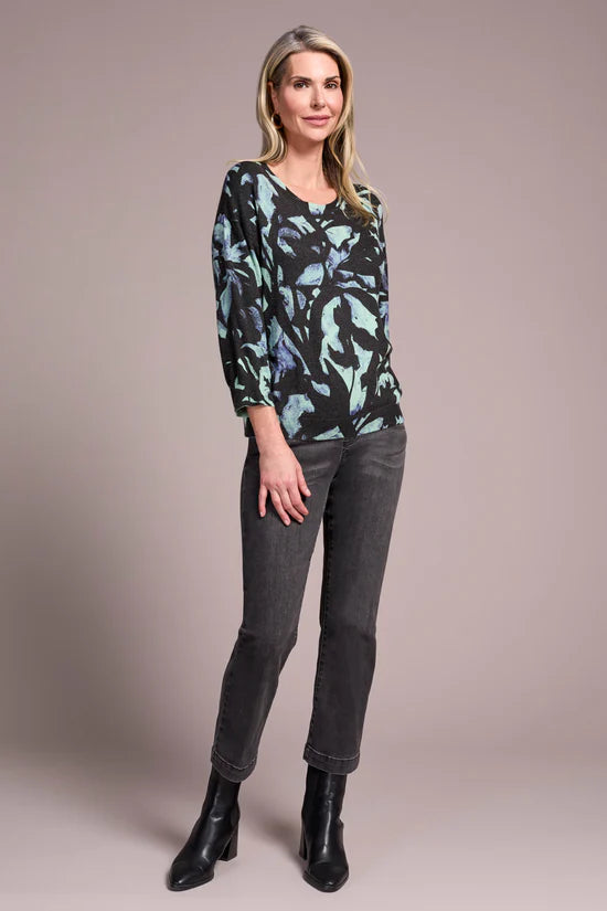 TRIBAL SOFT YARN THREE QUARTER SLEEVE CREWNECK SWEATER IN MINT