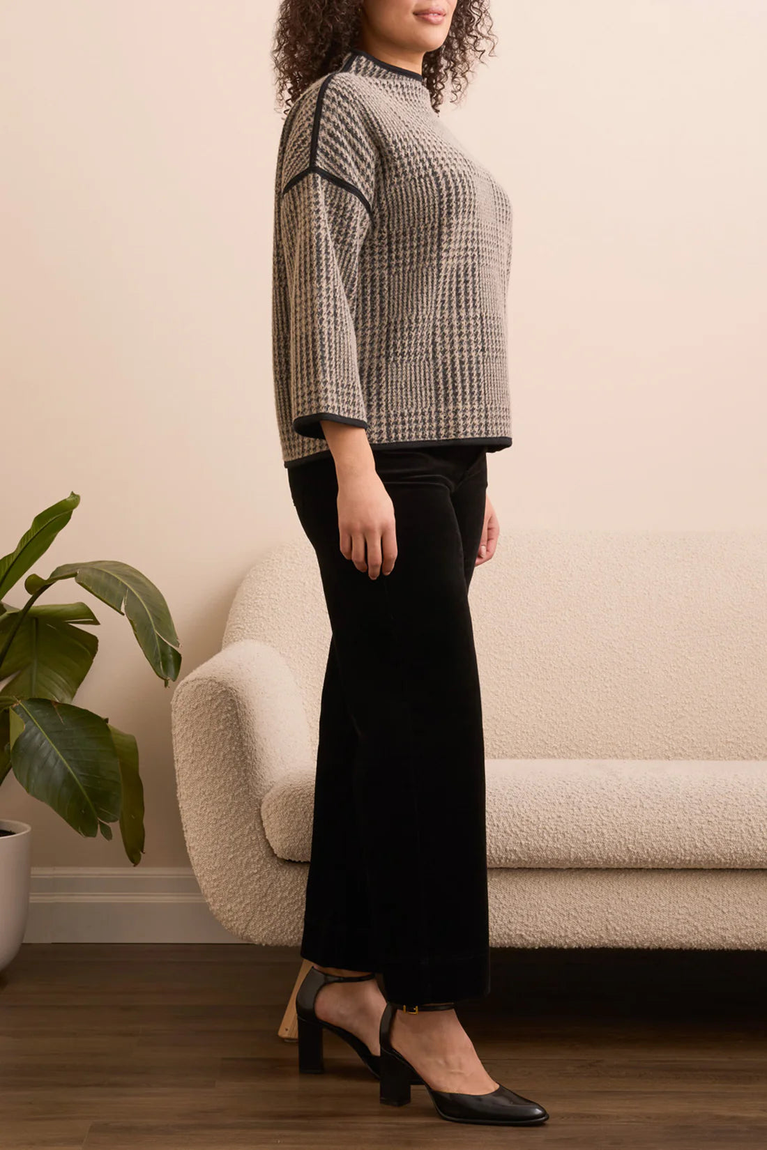 TRIBAL THREE QUARTER SLEEVE MOCK NECK SWEATER