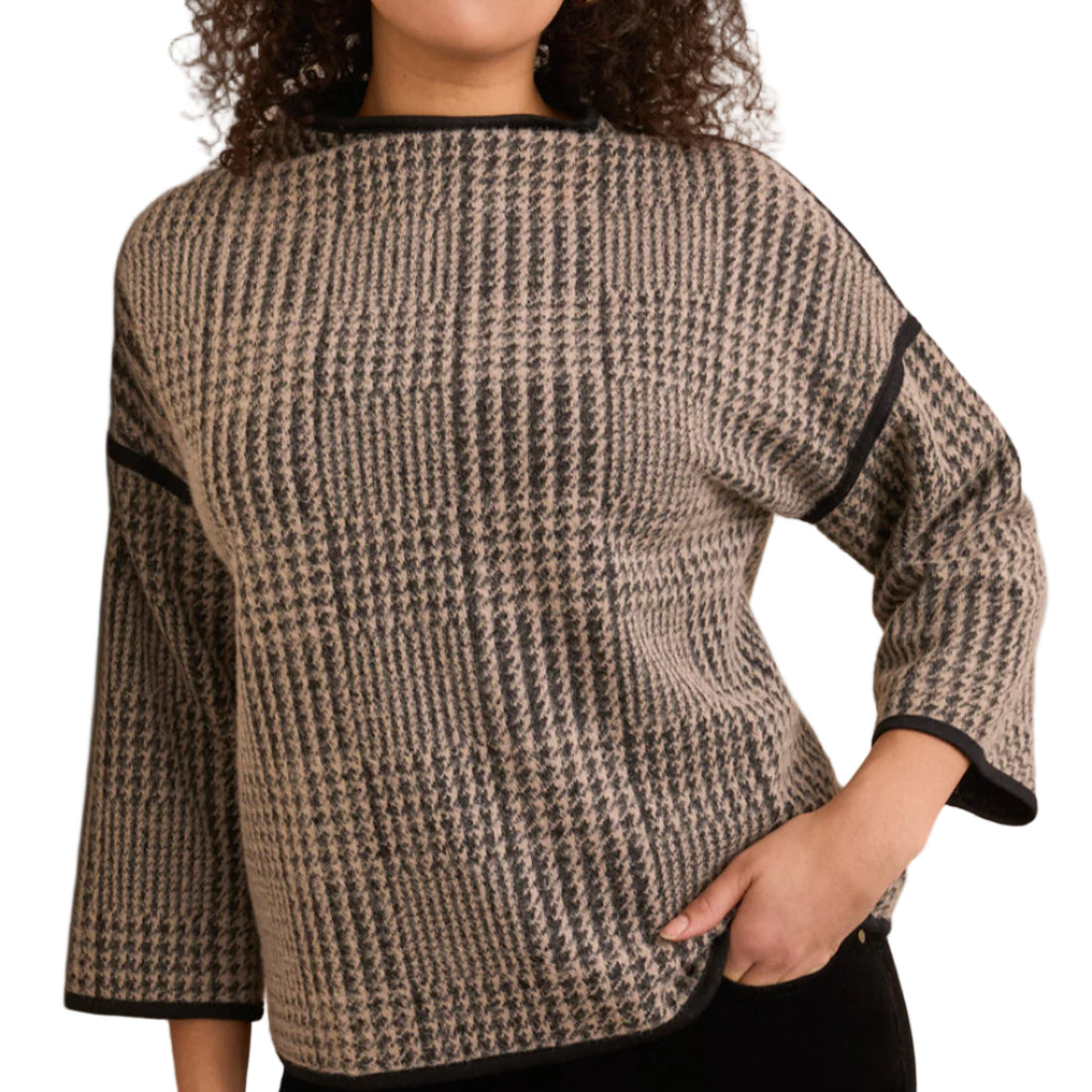TRIBAL THREE QUARTER SLEEVE MOCK NECK SWEATER