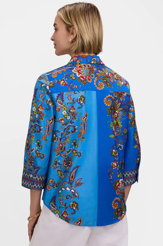 FOXCROFT MARGARET JACOBEAN FLORAL 3/4 SLEEVE TOP
