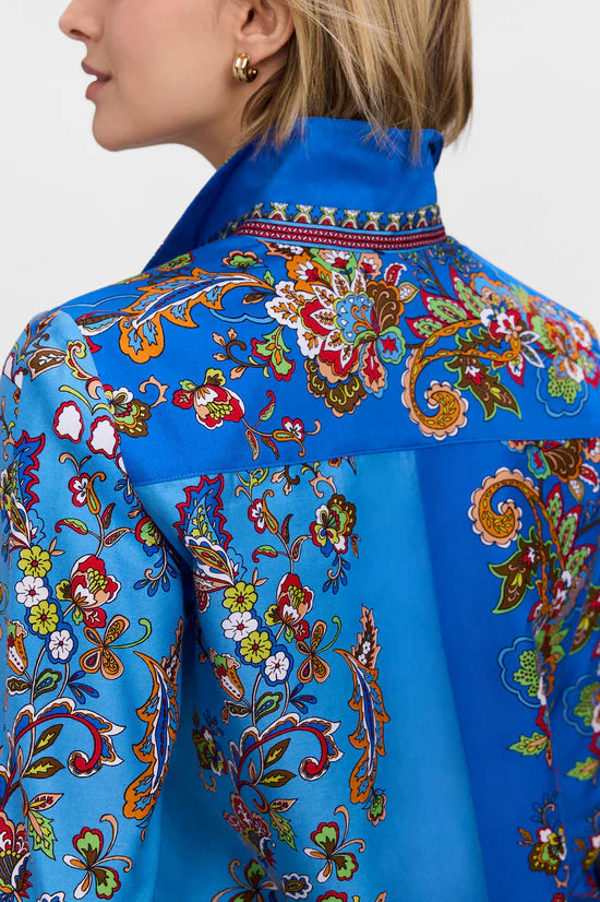 FOXCROFT MARGARET JACOBEAN FLORAL 3/4 SLEEVE TOP