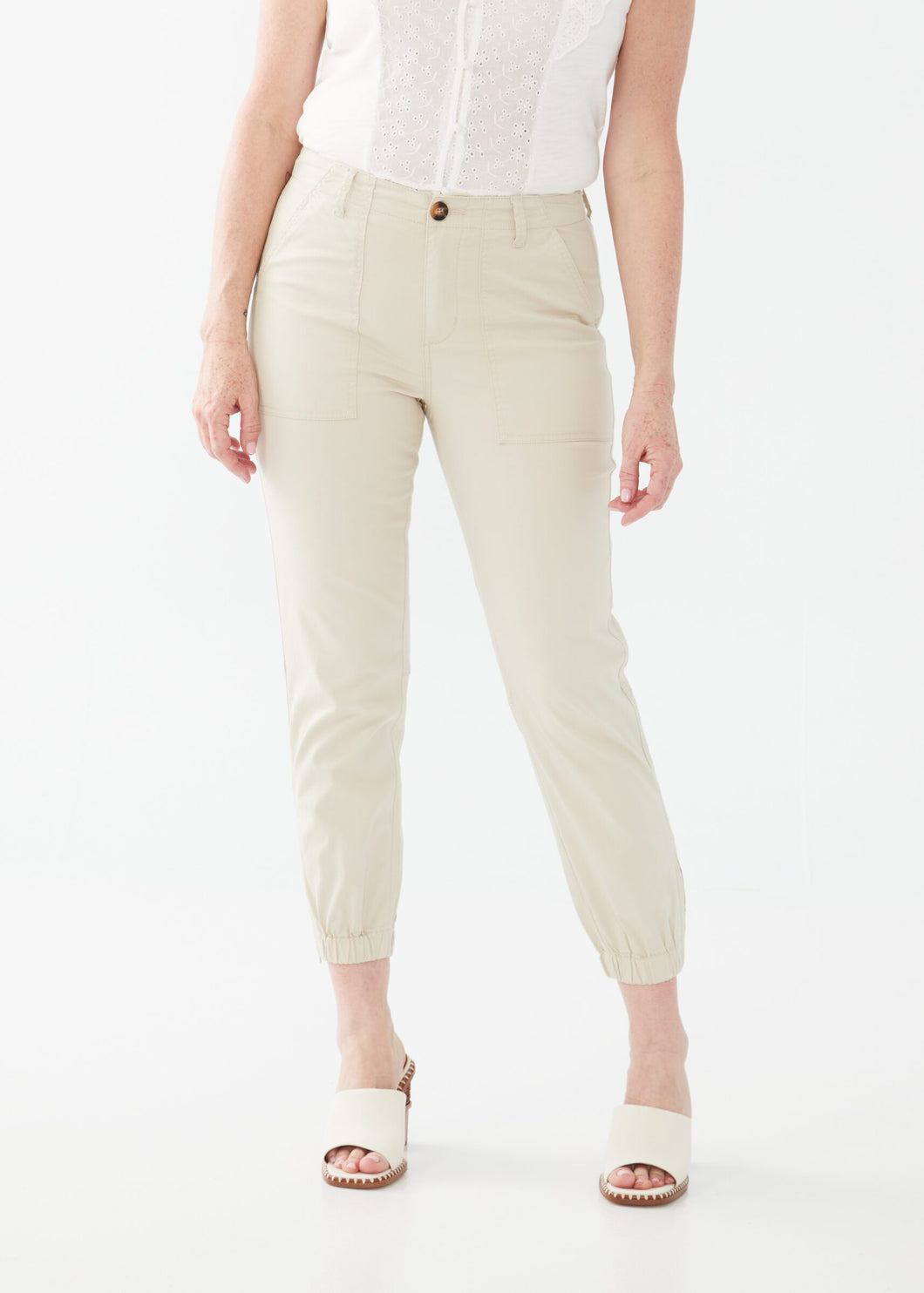 FDJ TENCEL CARGO OLIVIA SLIM UTILITY ANKLE PANTS IN OYSTER SHELL