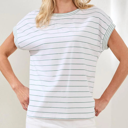 TRIBAL STRIPE JERSEY CAP SLEEVE CREW