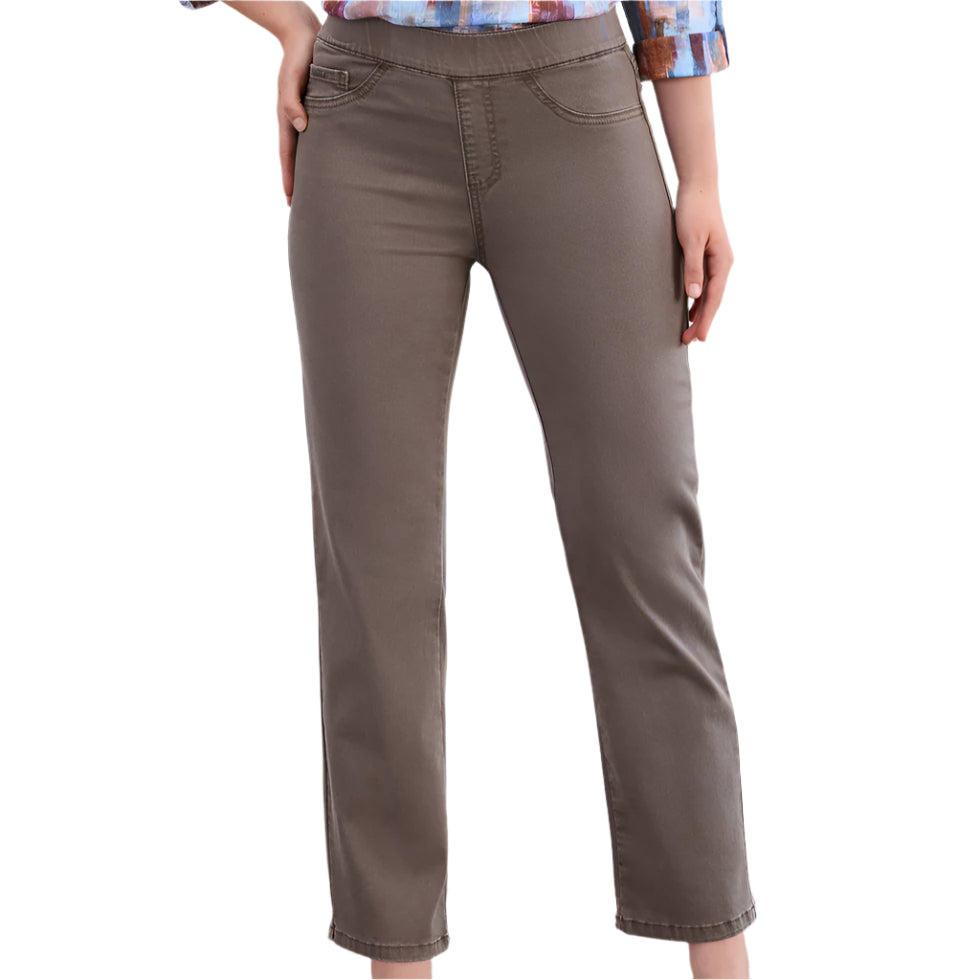 FDJ PULL ON STRAIGHT ANKLE DENIM IN TAUPE