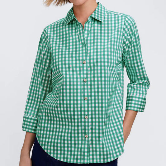 FOXCROFT MARGIE GINGHAM STRETCH MATTE BLOUSE