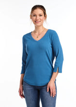 Load image into Gallery viewer, FDJ 3/4 SLEEVE V NECK TOP IN DEEP TEAL
