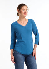 Load image into Gallery viewer, FDJ 3/4 SLEEVE V NECK TOP IN DEEP TEAL
