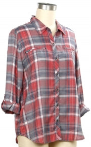 N TOUCH RED/NAVY /GRAY PLAID TOP