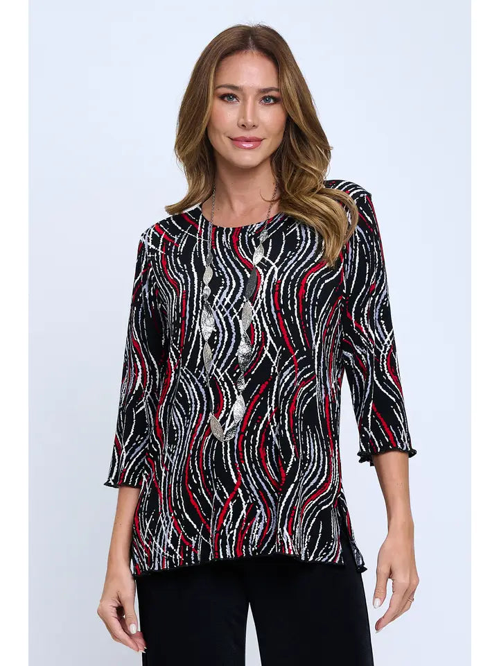 JO STAR BLACK/GRAY/CREAM/RED PATTERN TOP