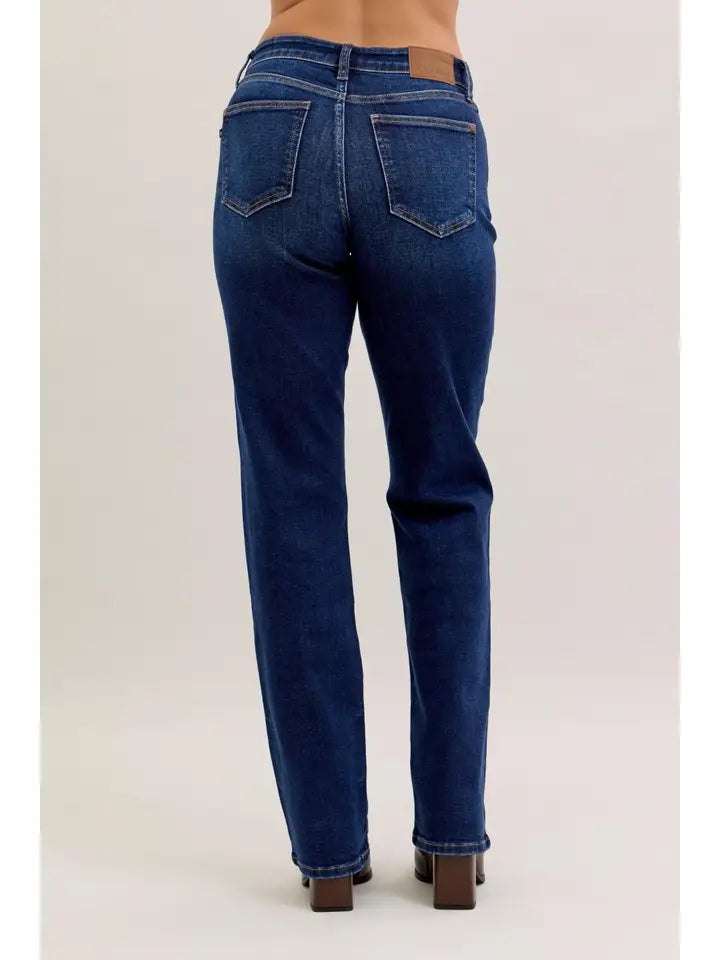 JUDY BLUE MID RISE MR. STRAIGHT  32" INSEAM DARK JEANS