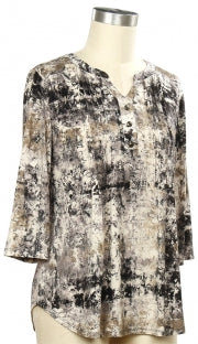 LINKS TAN/GRAY/BLACK PRINT TOP