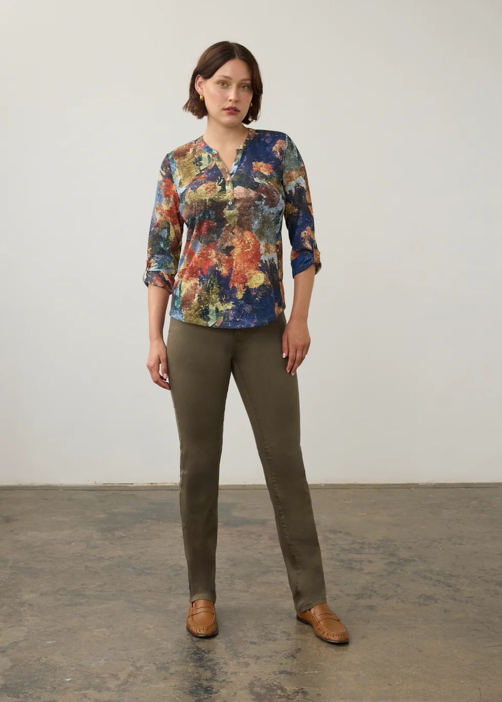 FDJ 3/4 SLEEVE HENLEY TOP