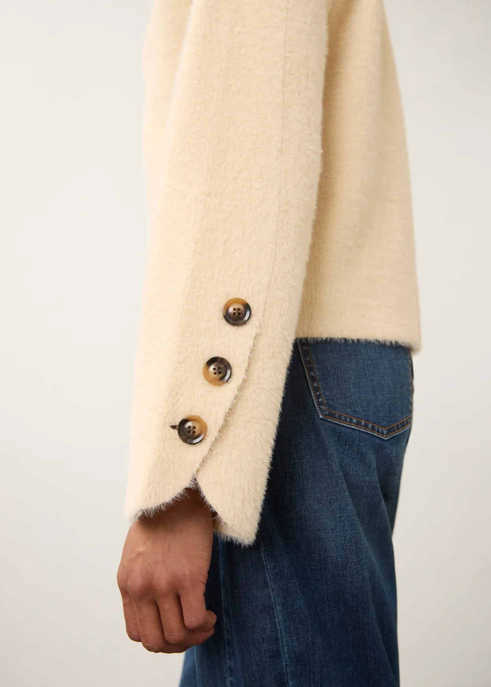 FDJ COLLARLESS KNIT CREAM JACKET
